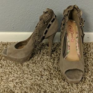 Suede peep-toe heels